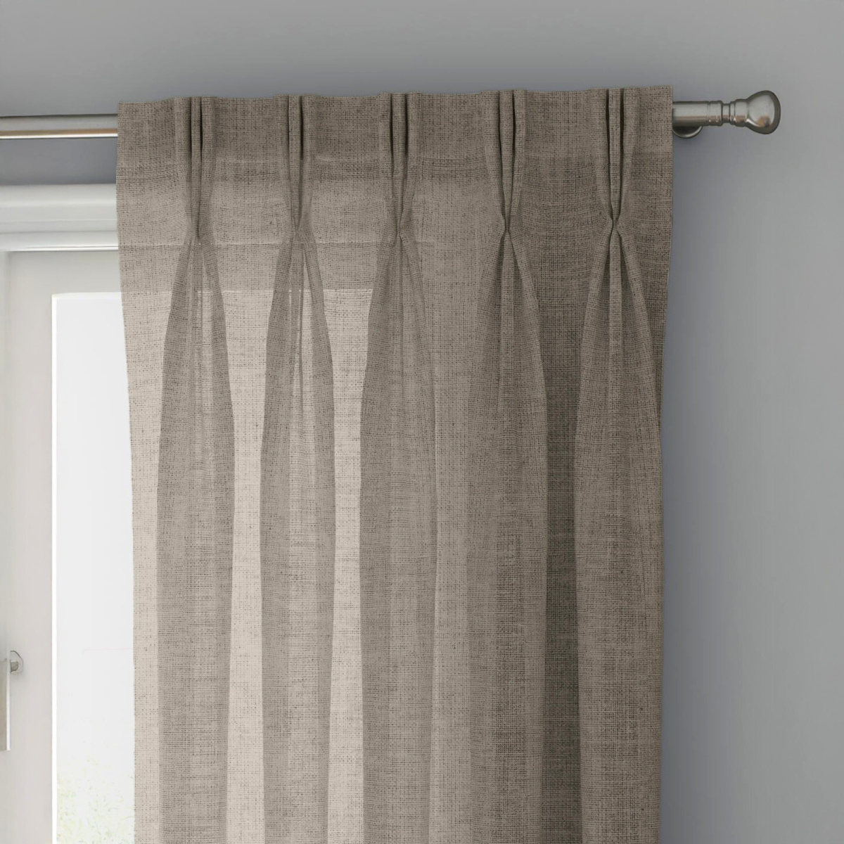 Taupe Linen Sheer Curtains - Triple Pinch Pleat - Made to Measure - Image 1