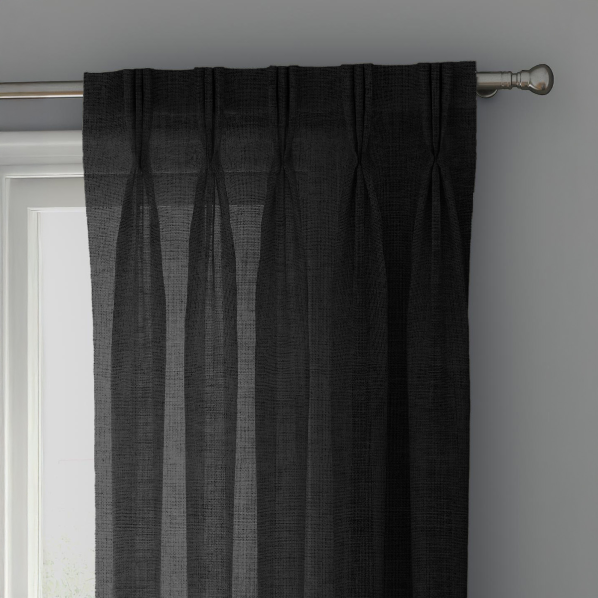Black Linen Sheer Curtains - Triple Pinch Pleat - Standard Sizes & Made to Measure - Image 1