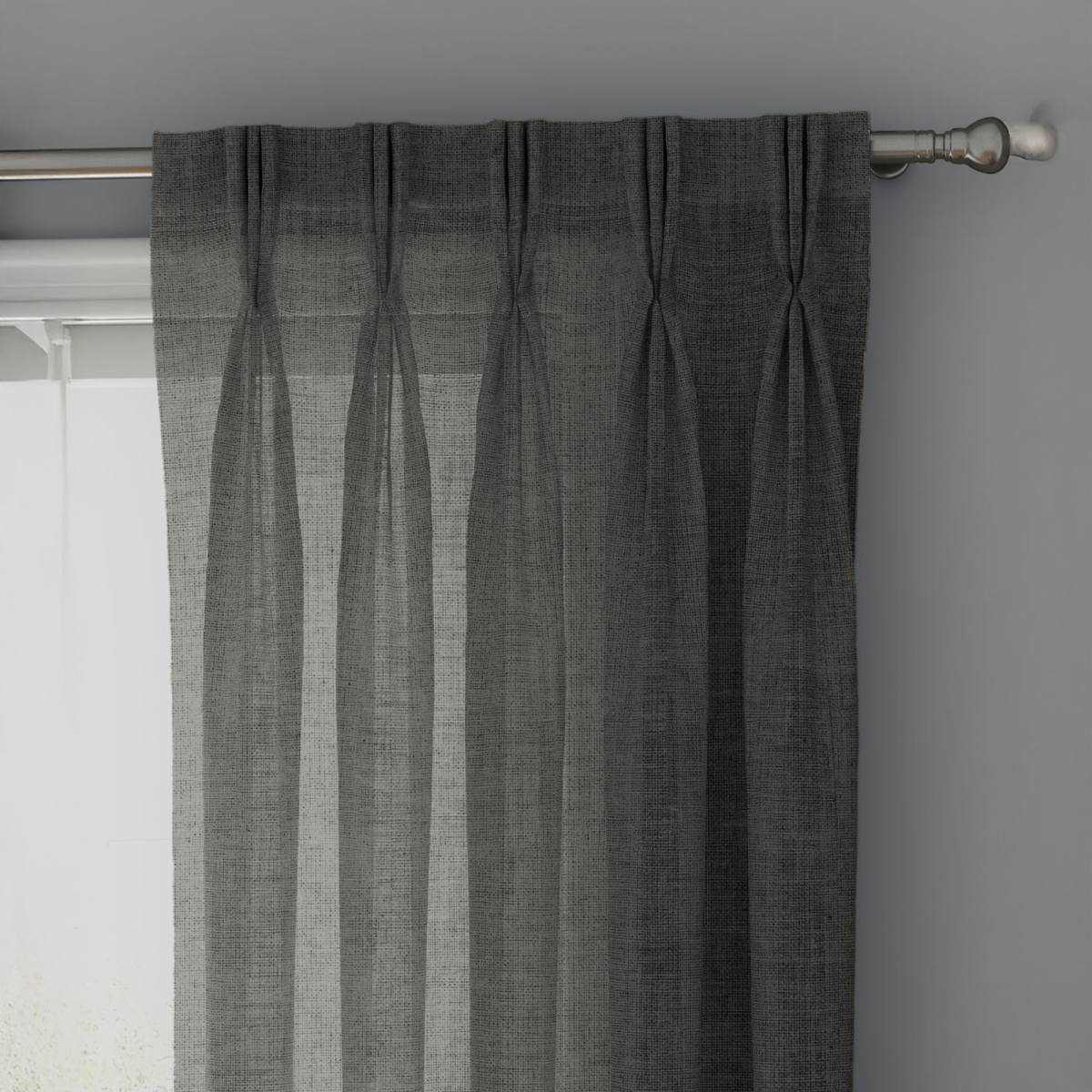 Dark Grey Linen Sheer Curtains - Triple Pinch Pleat - Made to Measure - Image 1