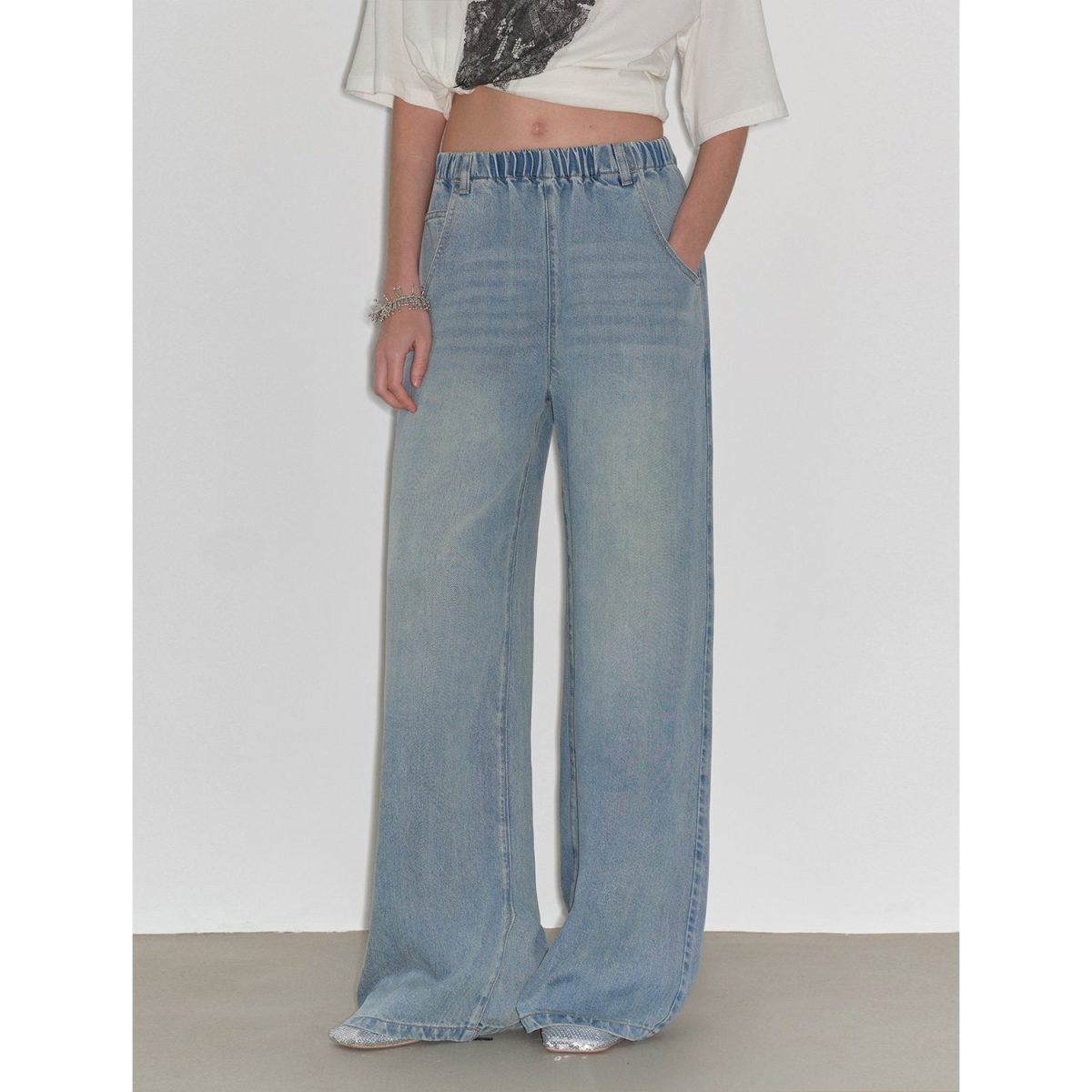 "Dream Street" Cool Lyocell Denim Drape Relaxed Elastic Waist Straight Leg Wide Leg Pants Summer - Image 8