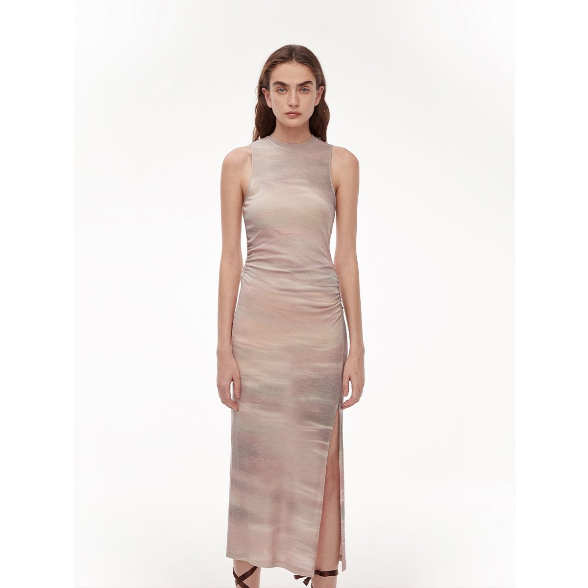 "Half Summer Ball" Fine Wool Blend Sleeveless Slit Long Knit Dress - Image 2