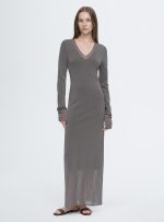 Elegant and intellectual triacetate Tencel blended skin-friendly transparent splicing design V-neck dress - Image 13