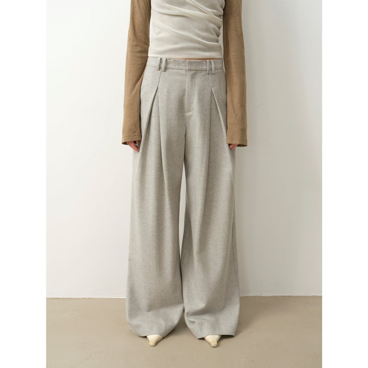 "City Stroll" casual and relaxed wool-blend double-pleated straight draped wide-leg casual trousers for autumn - Image 7