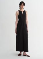 Micro-cocoon-shaped I-shaped pleated V-neck commuting slim-fitting split vest dress for women - Image 8