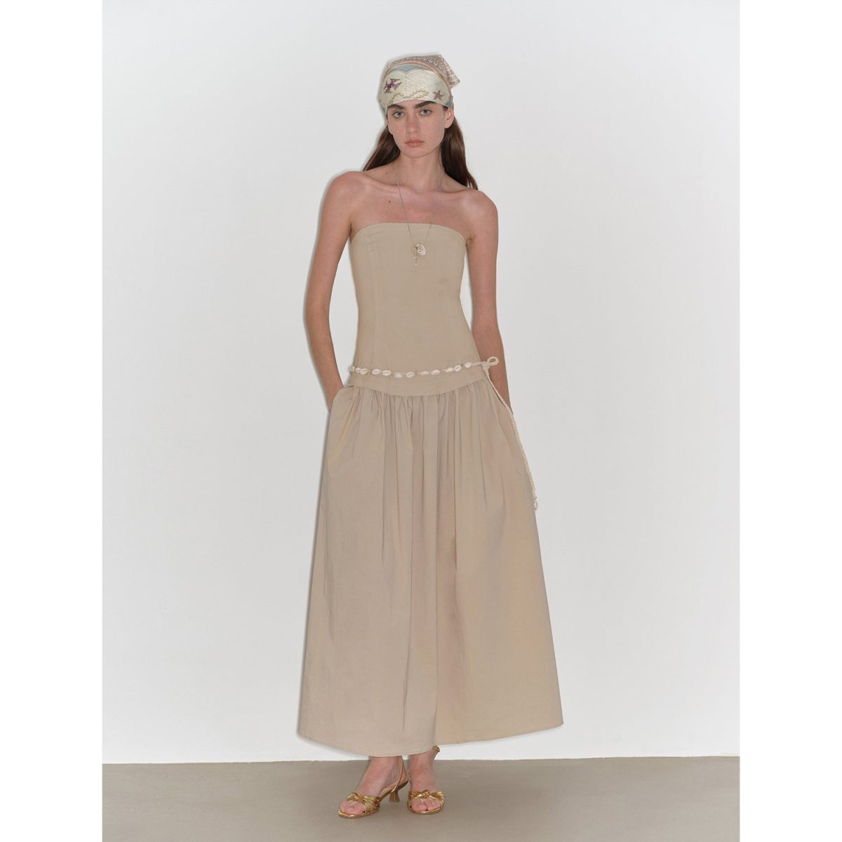 "Summer Formula" Retro and elegant bust-wrapped, long-waisted, slim-fitting, large A-hem mid-length dress - Image 5