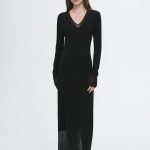 Elegant and intellectual triacetate Tencel blended skin-friendly transparent splicing design V-neck dress