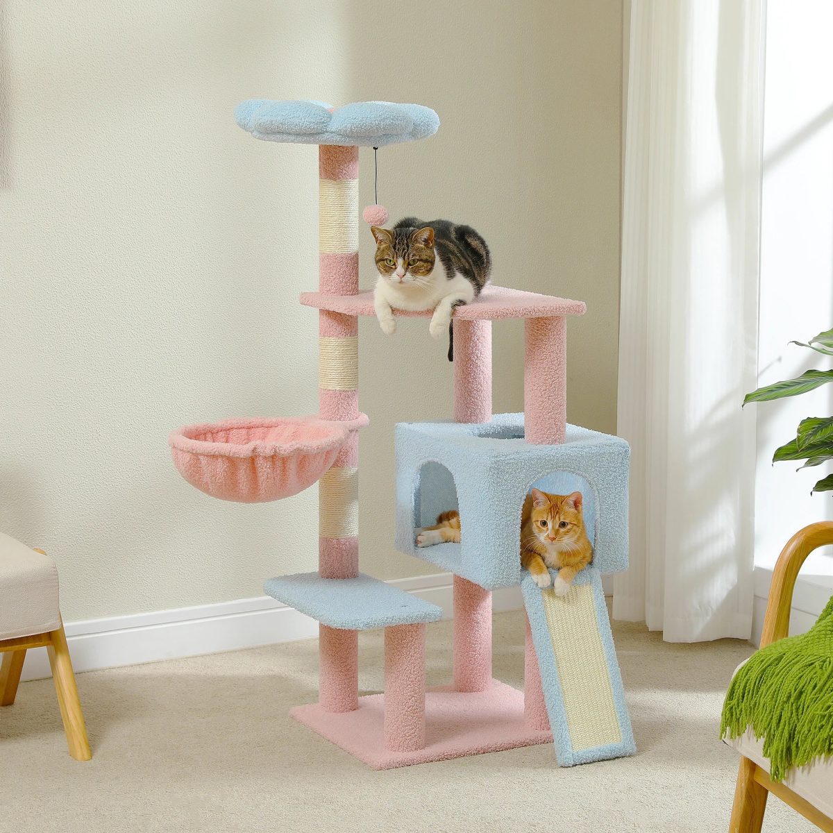 Flower Cat Tree Multi-Level Cat Tower with Sisal Covered Scratching Posts Cute Cat Condo for Indoor Small Medium Cats Top Perch - Image 3