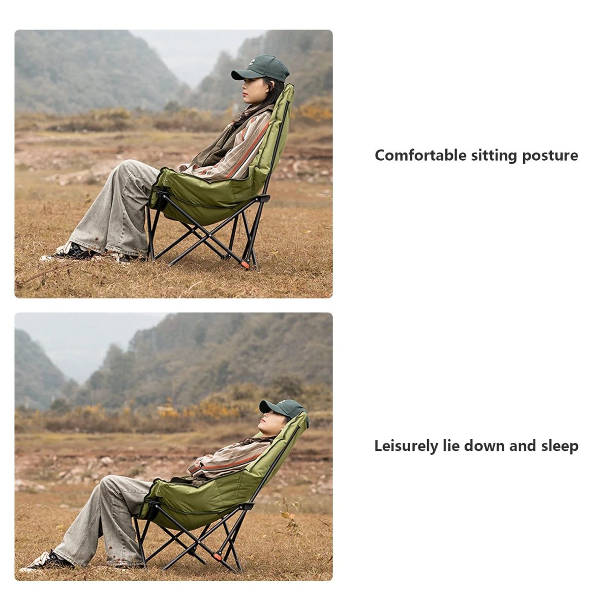 High-Back Adjustable Camping Moon Folding Leisure Chair Green - Image 5