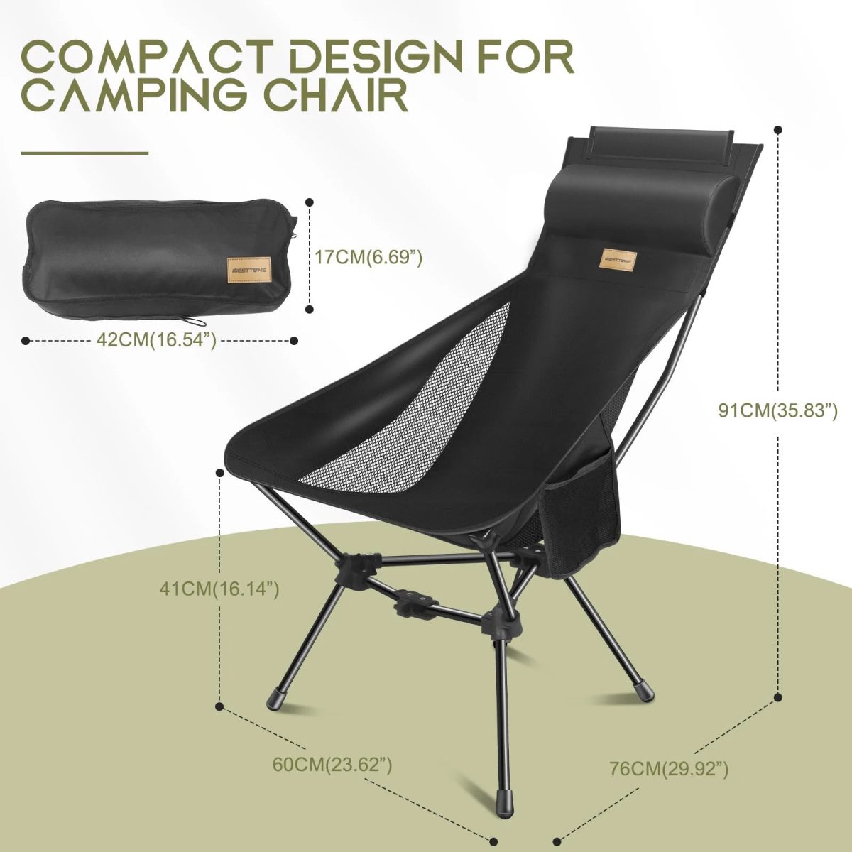 NNEOBA Portable Camping Chair with Headrest Black - Image 5