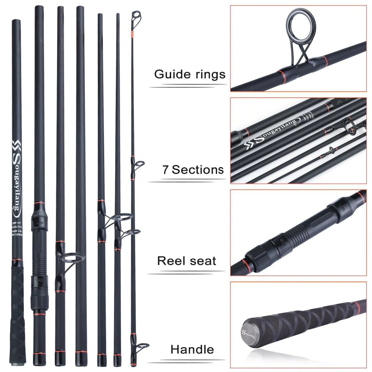 NNEOBA 3.6M Portable Carbon Fiber Carp Spinning Rod Black - Image 5