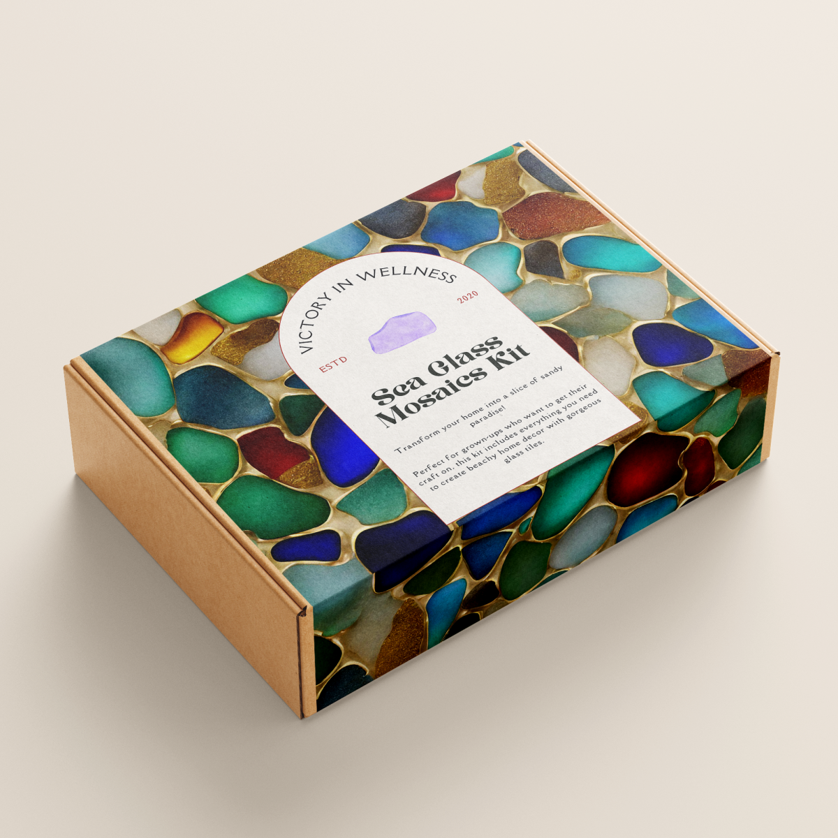 DIY Sea Glass Mosaic Craft Kit for Adults, Create Beach-Inspired Home Decor with Glass Tiles, Easy Step-by-Step Instructions | by Victory In Wellness - Image 2