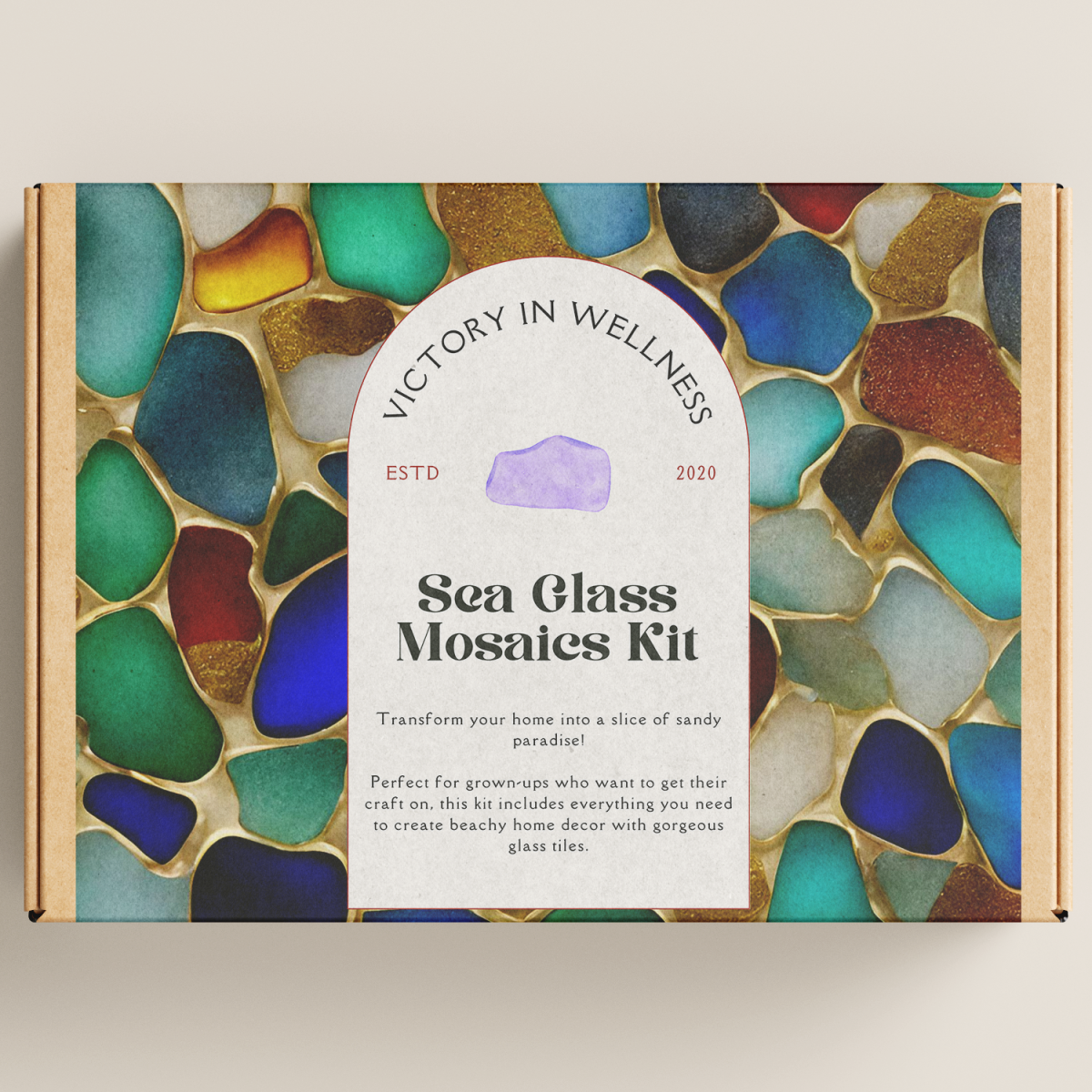 DIY Sea Glass Mosaic Craft Kit for Adults, Create Beach-Inspired Home Decor with Glass Tiles, Easy Step-by-Step Instructions | by Victory In Wellness - Image 1