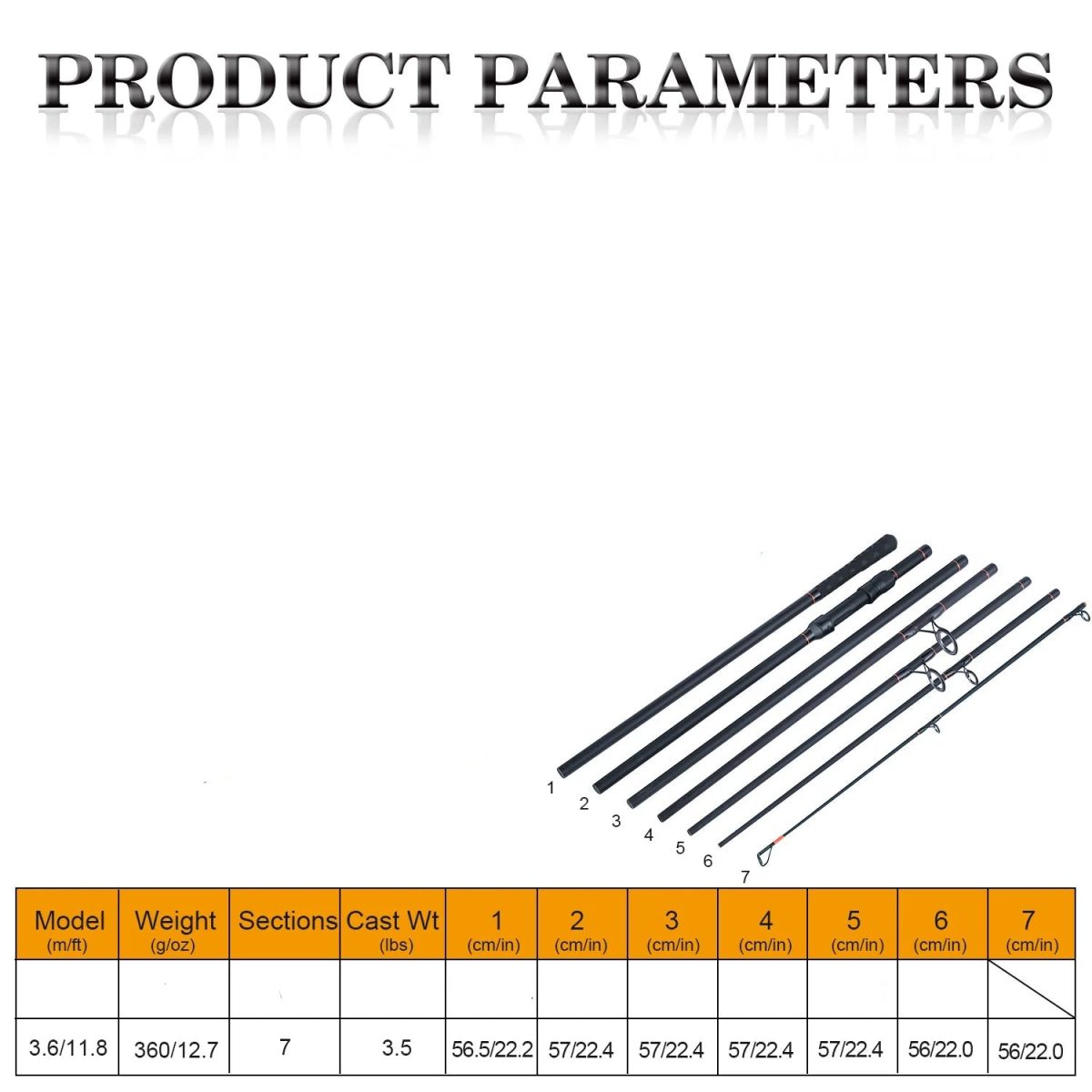 NNEOBA 3.6M Portable Carbon Fiber Carp Spinning Rod Black - Image 4