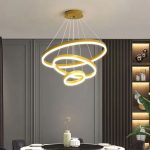 NNEDSZ Gold 3 Rings Minimalist LED Pendant Light Adjustable Circular Chandelier