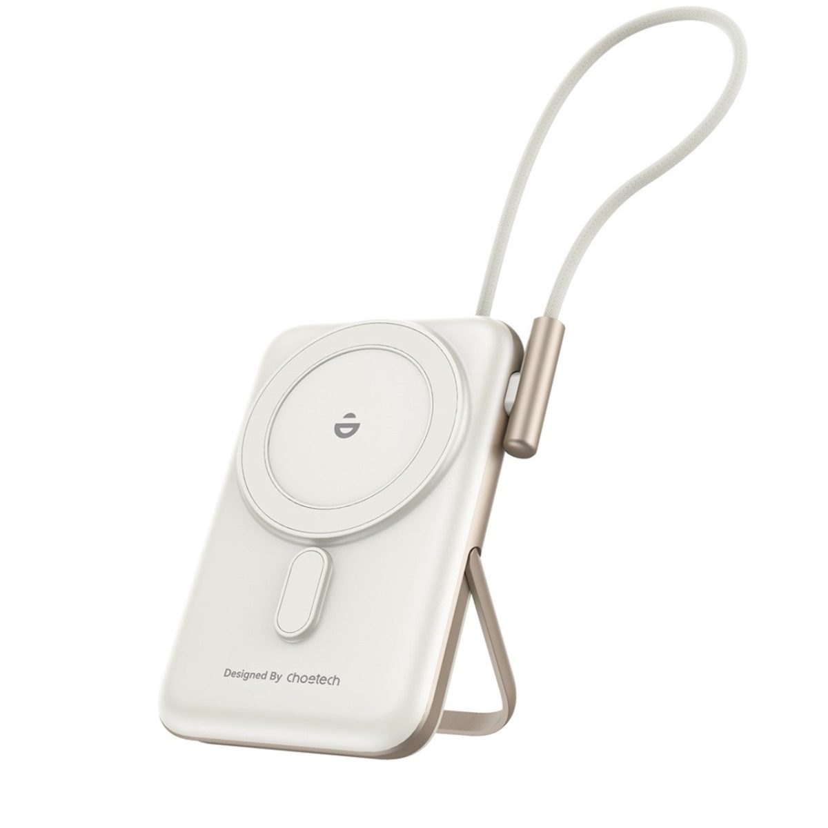 NNEDSZ CHOETECH B735-WH 10000mAh 20W MagLeap Wireless Power Bank White with Phone Holder and Build-in Cable - Image 1