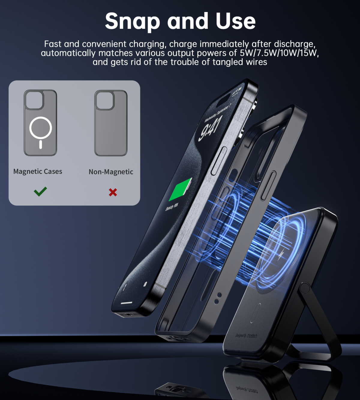 NNEDSZ CHOETECH B743-BK 10000mAh PD20W Magnetic Power Bank with Holder Black - Image 5