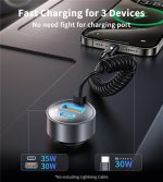 NNEDSZ CHOETECH TC0030 65W 3-Port Fast Car Charger with 3.3ft Type-C Stretchable Cable - Image 3