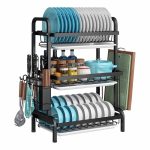 NNEDSZ Dish Rack 3 Tier Dish Dryer Drainer Stainless Steel Dish Drying Rack Drip Trays Side Holder Kitchen Storage Save Space