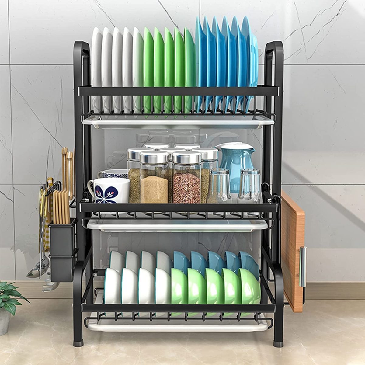 NNEDSZ Dish Rack 3 Tier Dish Dryer Drainer Stainless Steel Dish Drying Rack Drip Trays Side Holder Kitchen Storage Save Space - Image 5
