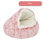 NNEDSZ Cozy Pink Plush Hooded Pet Bed - Ultra Soft Long Fur Cave Bed for Small Pets 40cm