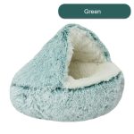 NNEDSZ Cozy Green Plush Hooded Pet Bed - Ultra Soft Long Fur Cave Bed for Small Pets 40cm