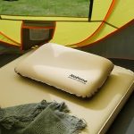 NNEDSZ Khaki Automatic Inflatable 3D Outdoor Sponge Pillow - Portable Camping Travel Neck Cushion, Comfortable Air Mattress for Tent, Versatile Nap Pillow - Image 2