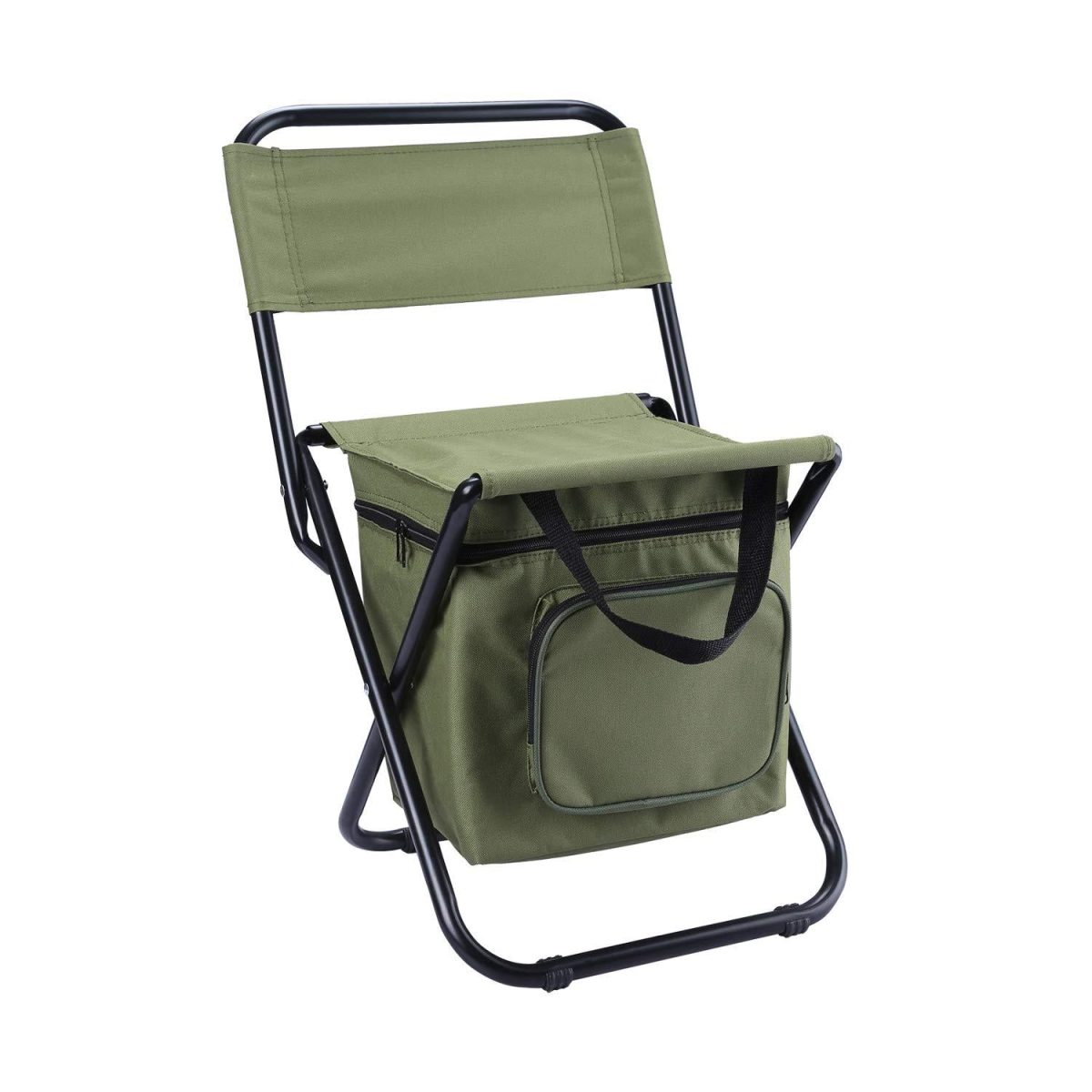 NNEDSZ Green Portable 3-in-1 Folding Camping Chair with Storage Bag, Backrest, and Insulated Cooler for Outdoor Fishing, Hiking, and Picnics - Image 1