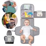 NNEDSZ Grey Portable Baby Diaper Changing Pad with Storage Pockets - Travel Essentials for Parents