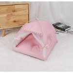 NNEDSZ Pink Floral Portable Folding Pet Tent - Summer Cat & Dog Shelter with Mesh Window, Lightweight and Breathable, Ideal for Travel & Home Use 35x35x30CM