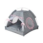 NNEDSZ Gray floral Portable Folding Pet Tent - Summer Cat & Dog Shelter with Mesh Window, Lightweight and Breathable, Ideal for Travel & Home Use 40x40x35CM