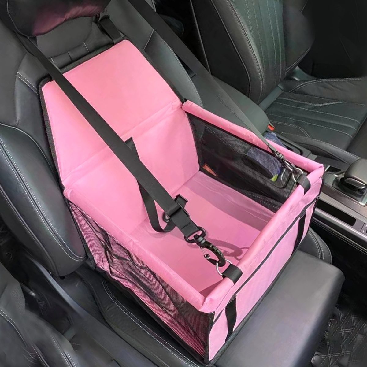 NNEDSZ Pink Portable Pet Car Seat for Dogs and Cats - Adjustable Car Seat Cover, Pet Travel Car Carrier with Safety Belt - Image 1