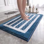 NNEDSZ Blue Stripes Absorbent Striped Bathroom Rug - Non-Slip Bath Mat for Bathroom, Toilet & Shower Room Entrance 60x60cm