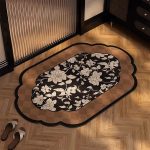 NNEDSZ Ink Flower Diatomaceous Earth Bathroom Mat - Vintage Design, Fast-Dry Anti-Slip 60*90cm