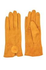 Yellow Faux Suede Gloves With Faux Fur Pom - Image 3