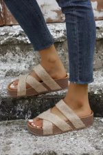Beige Woven Criss-Cross Slippers - Image 4