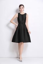 Belted Bowknot Satin Fitted Midi Dress - Image 9