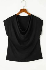 Black Cowl Neck Bat Sleeve T-Shirt - Image 5