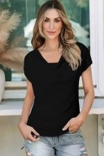 Black Cowl Neck Bat Sleeve T-Shirt - Image 3