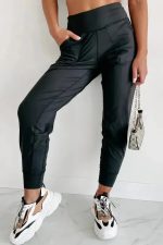 Black Exposed Seam High Waist Joggers