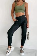 Black Exposed Seam High Waist Joggers - Image 5