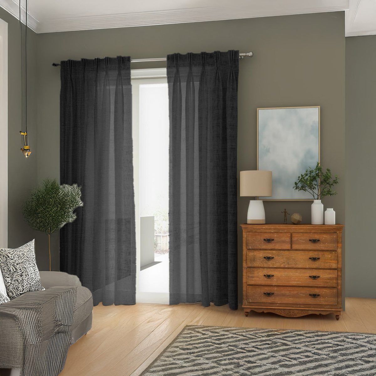 Black Linen Sheer Curtains - Triple Pinch Pleat - Standard Sizes & Made to Measure - Image 2