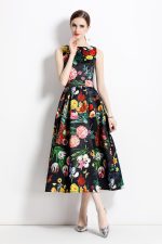 Blooming Garden Sleeveless Pleated A Line Tea Dress - Image 9