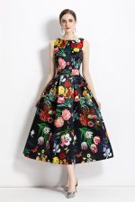 Blooming Garden Sleeveless Pleated A Line Tea Dress - Image 3