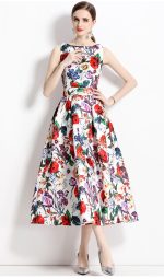 Blooming Garden Sleeveless Pleated A Line Tea Dress - Image 15