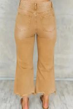 Brown Distressed Hollow-out Cropped Flare Jeans - Image 3
