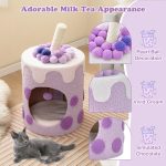 NNECW Bubble Tea Cat Tree Tower Cat Condo Furniture with Scratching Post-Purple - Image 3