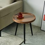 NNETM Contemporary Nordic Style Wood Round Coffee Table - Walnut Color - Image 2