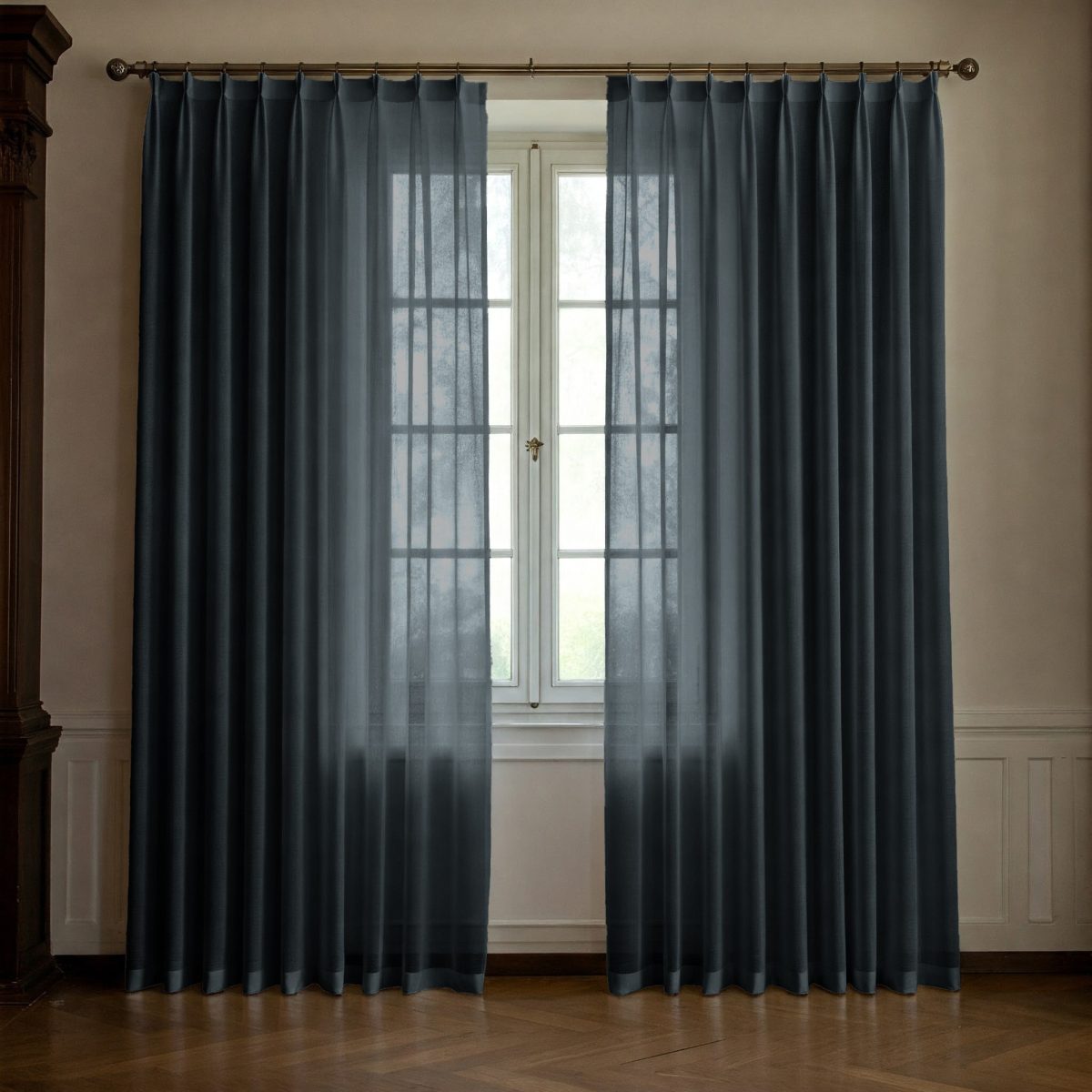Dark Bluish Grey Linen Sheer Curtains - Triple Pinch Pleat - Made to Measure - Image 2