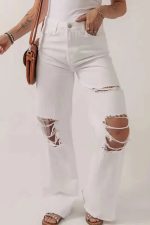 Distressed Straight Leg Jeans - White - Image 4