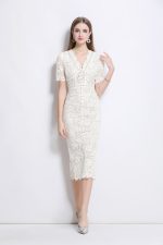Donna Slim Fit White Lace Cut Out Dress with Inner Slip - Image 8